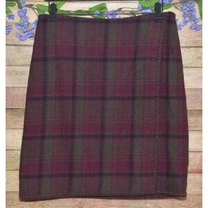 Eddie Bauer Ladies 4 Marron Plaid Wool Blend Faux Wrap Short Skirt Dark Academia